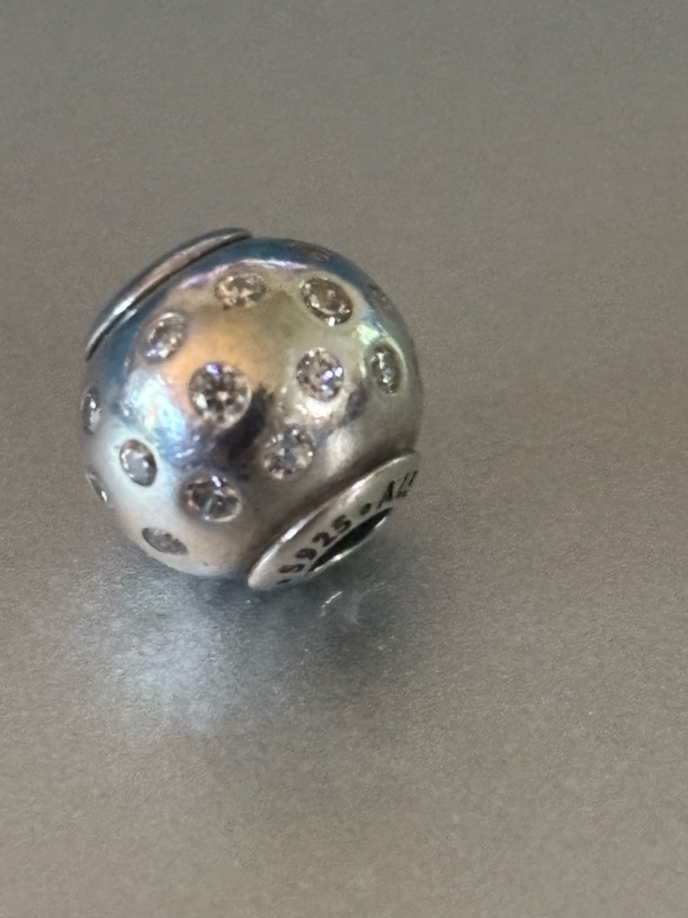 Sterling Silver Pavé Crystal Bead Charm - Silver